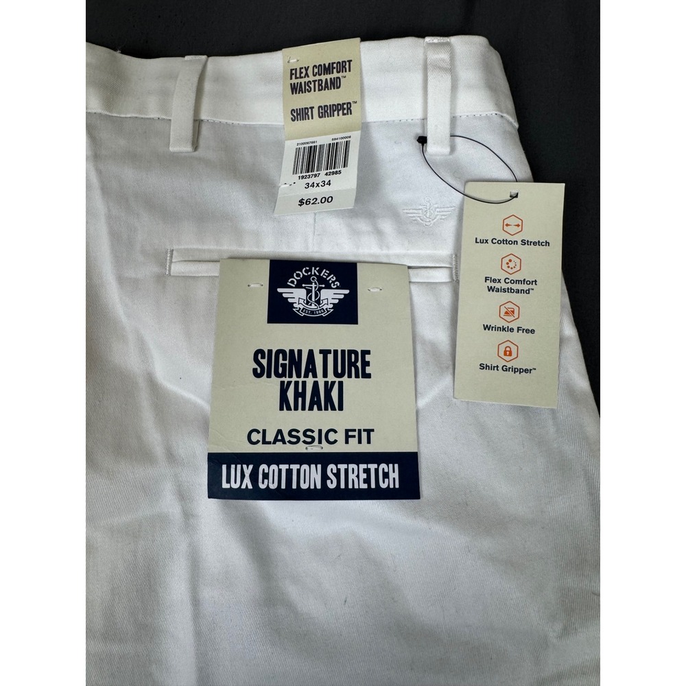 Dockers Mens Signature Khaki Classic Fit Lux Cotton Stretch White Pants 34x34